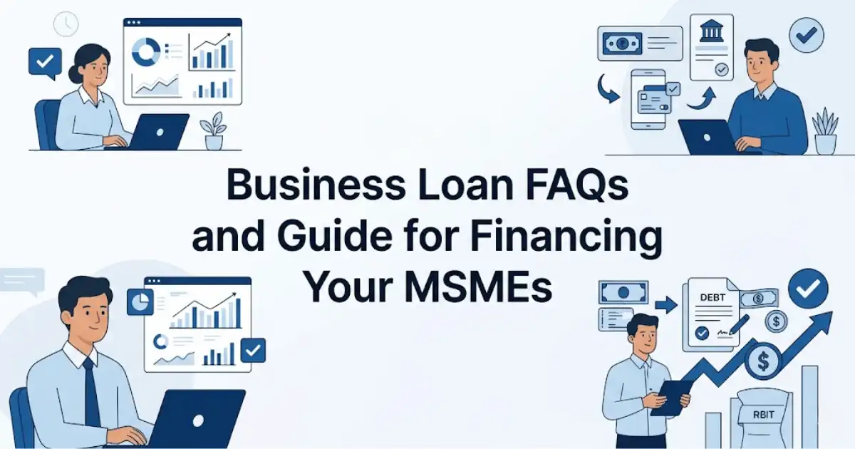 Professional finance blog image featuring Indian business professionals related to business loan faqs and guide for financing your msmes find answers to common faqs and make informed decisions about financing your business. learn abo, with finan