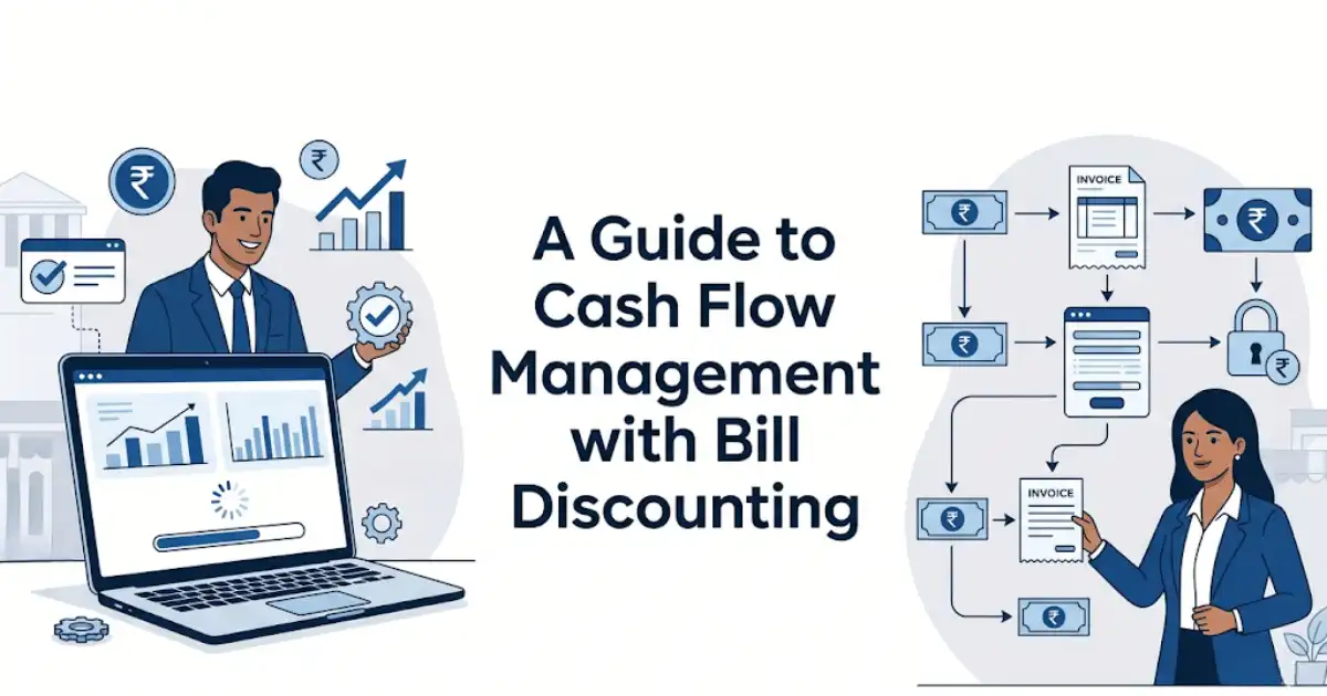 Professional finance blog image featuring Indian business professionals related to a guide to cash flow management with bill discounting discover how cash flow management with bill discounting can optimize your working capital. bill , with finan