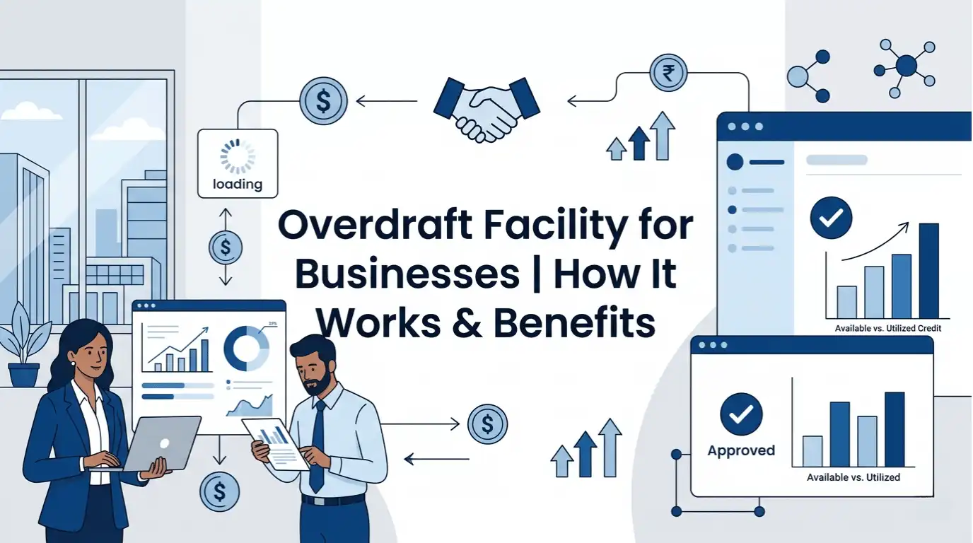 Professional finance blog image featuring Indian business professionals related to overdraft facility for businesses | how it works & benefits explore what an overdraft facility is, how it works for indian companies, how cfos and pro, with finan