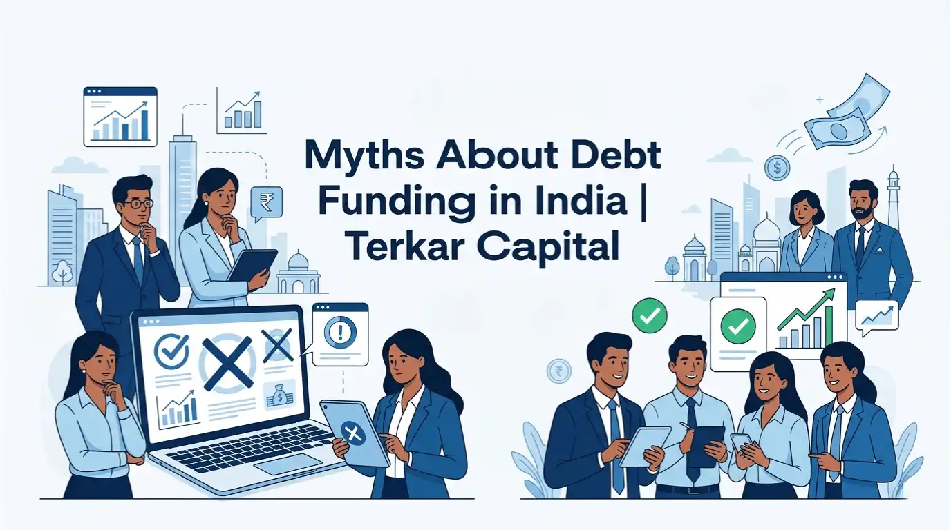 Professional finance blog image featuring Indian business professionals related to myths about debt funding in india | terkar capital there are certain myths and misconceptions associated with how to obtain debt funding. know in deta, with finan