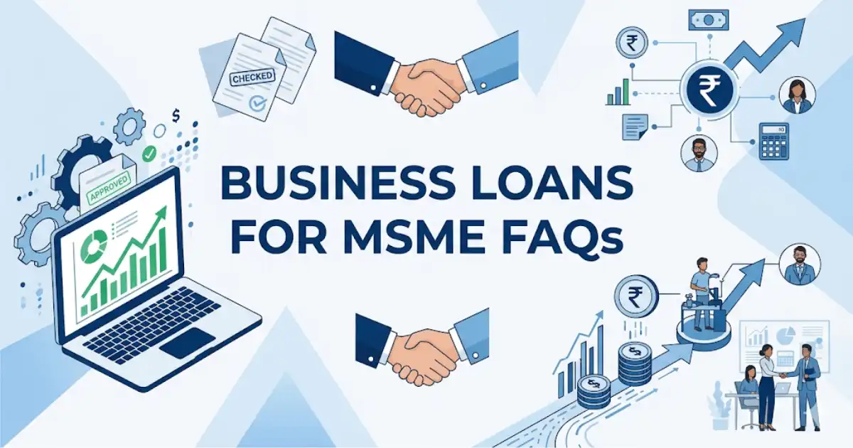 Professional finance blog image featuring Indian business professionals related to business loans for msme faqs - blog understand how to get business loans for msmes. know more about eligibility criteria, interest rate as well as how, with finan