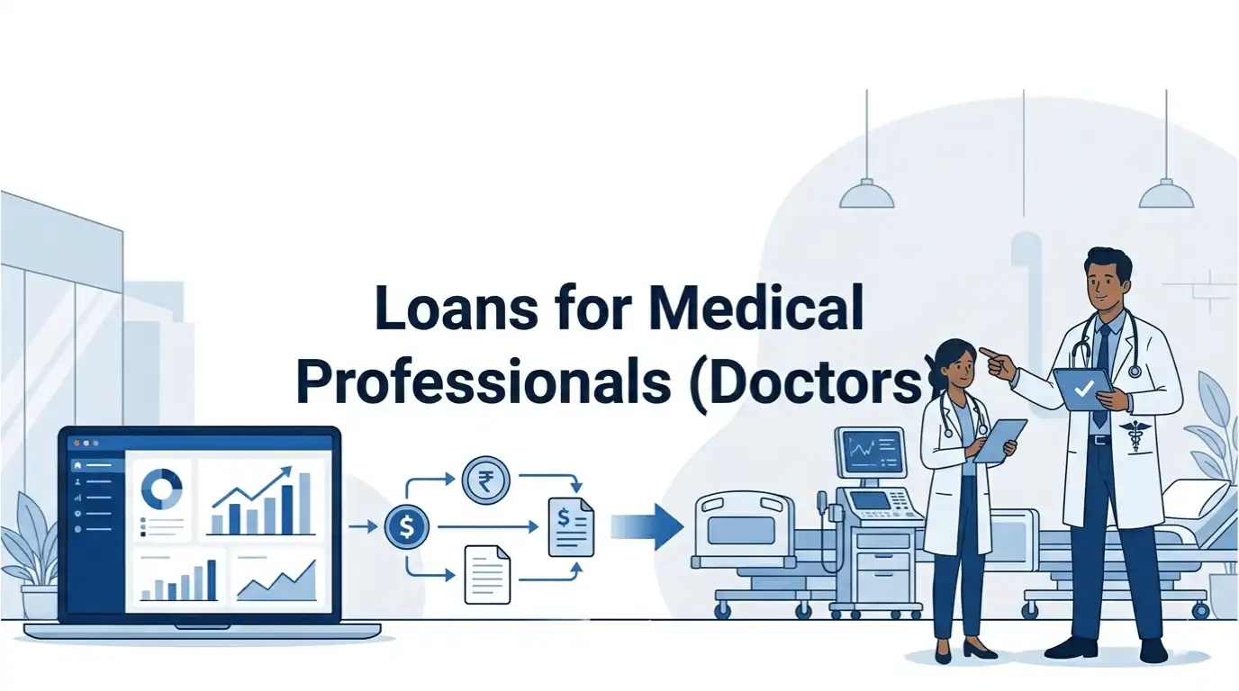 Professional finance blog image featuring Indian business professionals related to loans for medical professionals (doctors) - blog learn how we assist medical professionals in india, with a focus on loans for medical professionals a, with finan