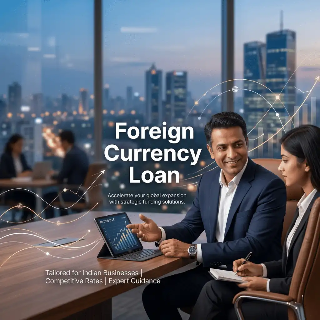 Indian professionals in business finance with subtle financial charts and graphs over a soft corporate office backdrop. Clean center space, realistic lighting and a premium corporate style convey business growth, trust and growth.