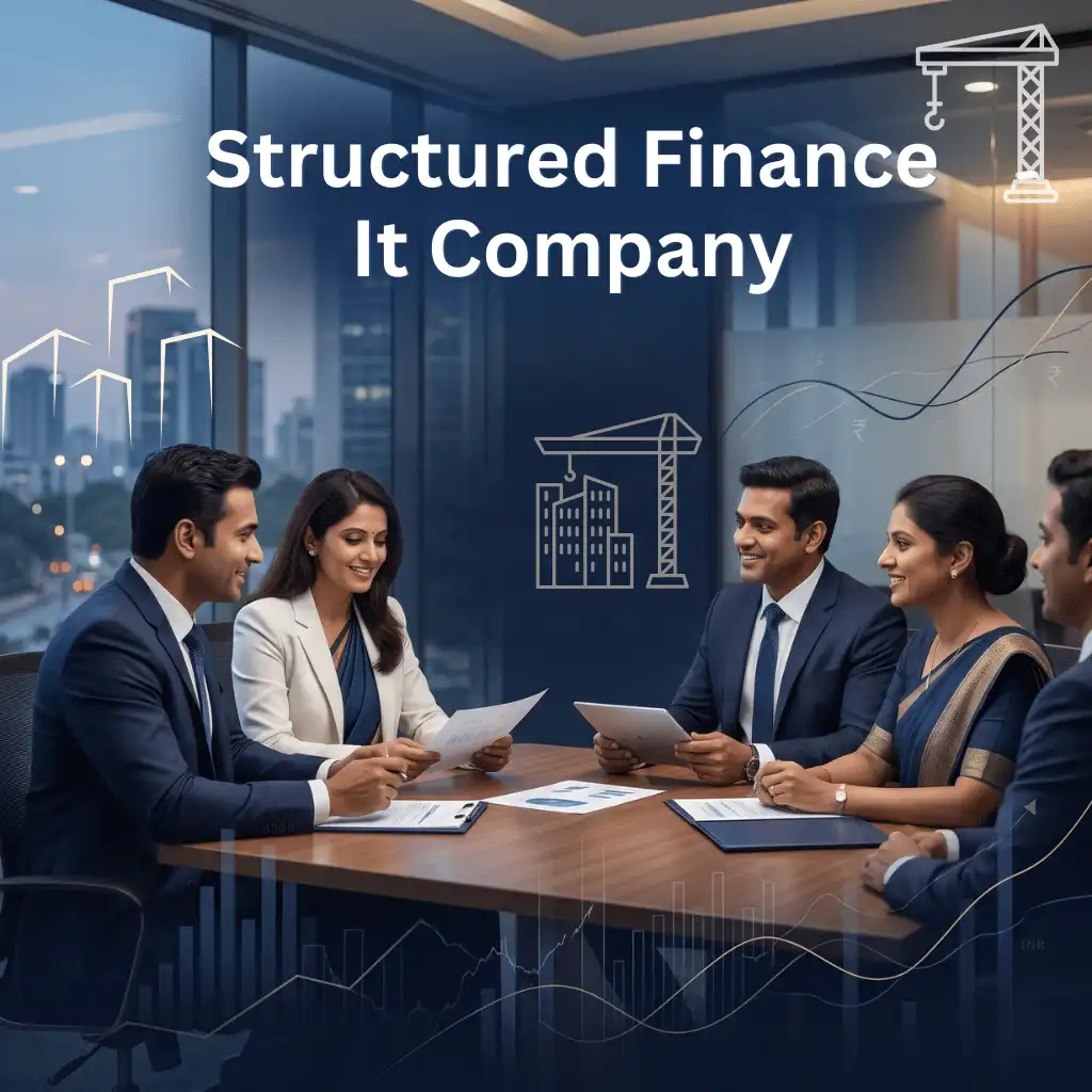 Indian professionals in business finance with subtle financial charts and graphs over a soft corporate office backdrop. Clean center space, realistic lighting and a premium corporate style convey structured funding, trust and growth.