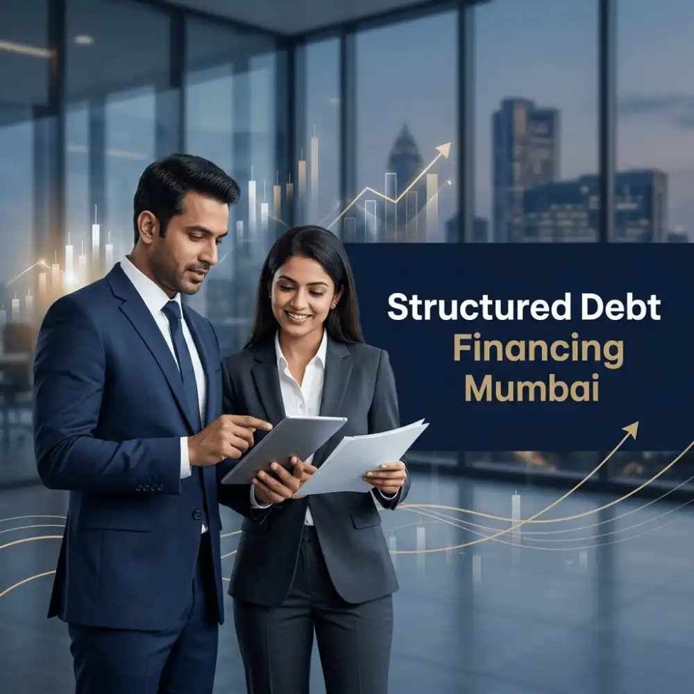 Indian professionals in business finance with subtle financial charts and graphs over a soft corporate office backdrop. Clean center space, realistic lighting and a premium corporate style convey business growth, trust and growth.