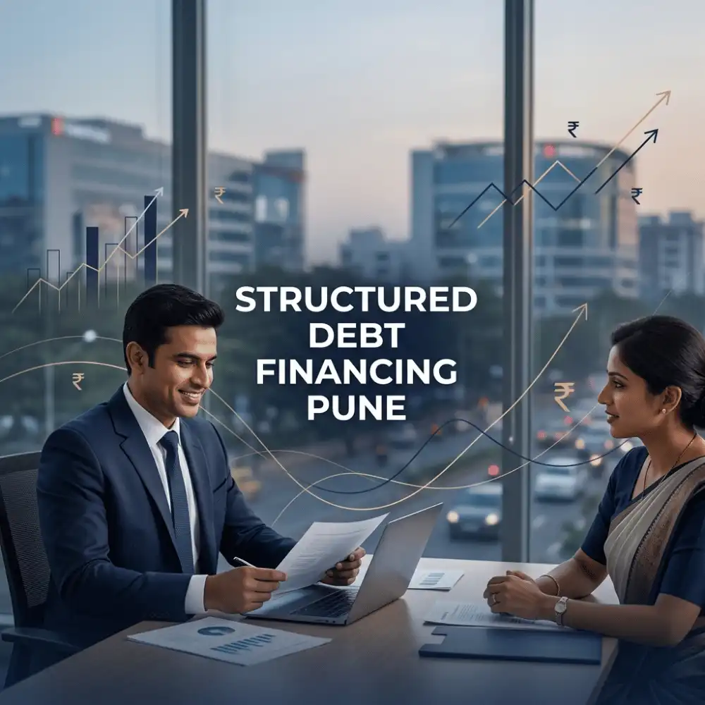 Indian professionals in business finance with subtle financial charts and graphs over a soft corporate office backdrop. Clean center space, realistic lighting and a premium corporate style convey business growth, trust and growth.