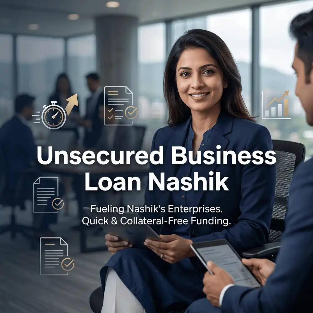 Indian professionals in unsecured business finance with subtle fast approval icons over a soft corporate office. Clean center space, realistic lighting and a premium corporate style convey unsecured growth, trust and growth.