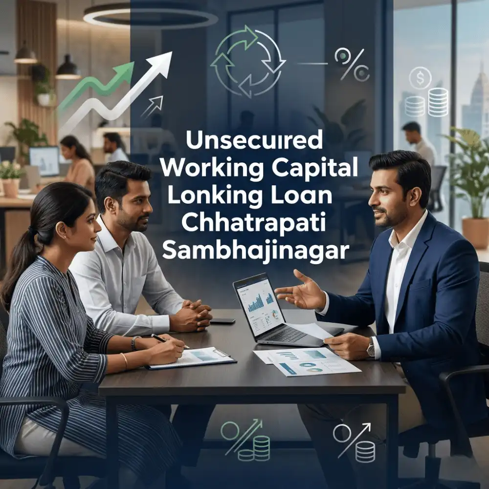 Indian professionals in working capital operations with subtle cash flow arrows over a soft office/business operations. Clean center space, realistic lighting and a premium corporate style convey cash flow support, trust and growth.