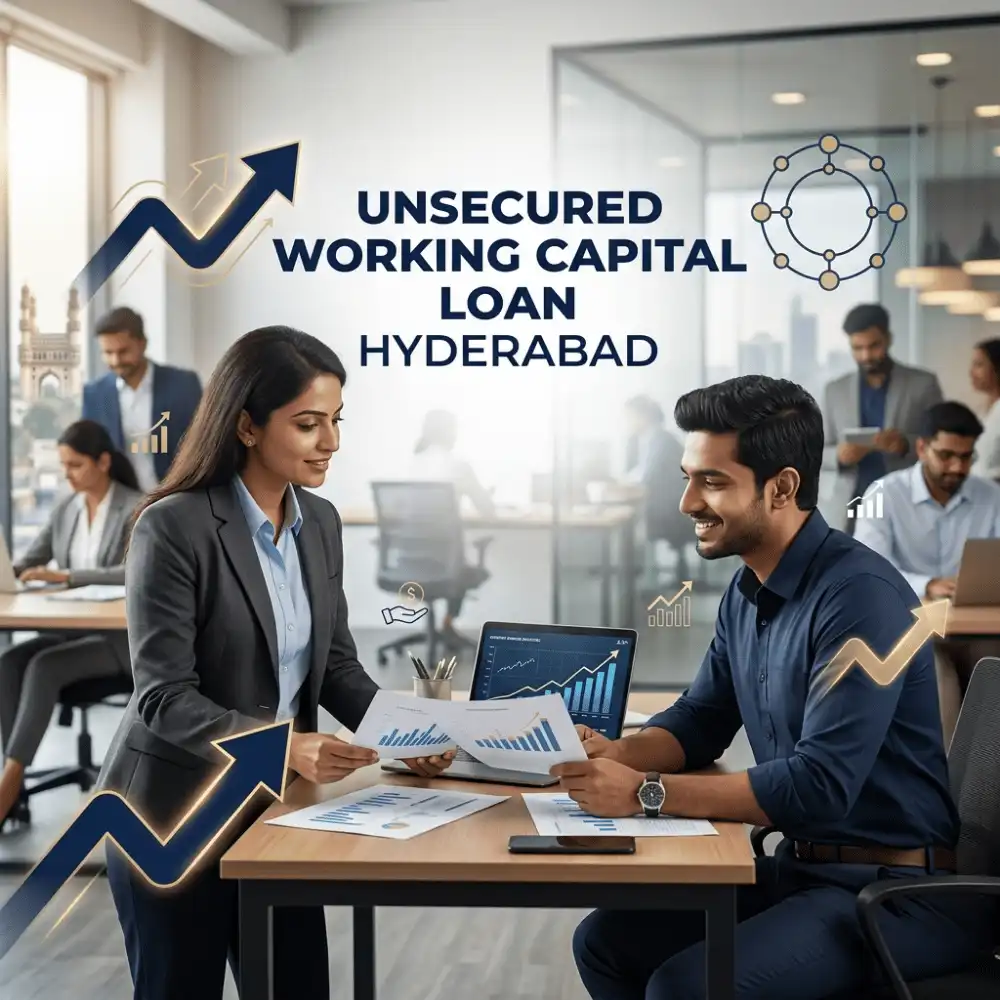 Indian professionals in working capital operations with subtle cash flow arrows over a soft office/business operations. Clean center space, realistic lighting and a premium corporate style convey cash flow support, trust and growth.