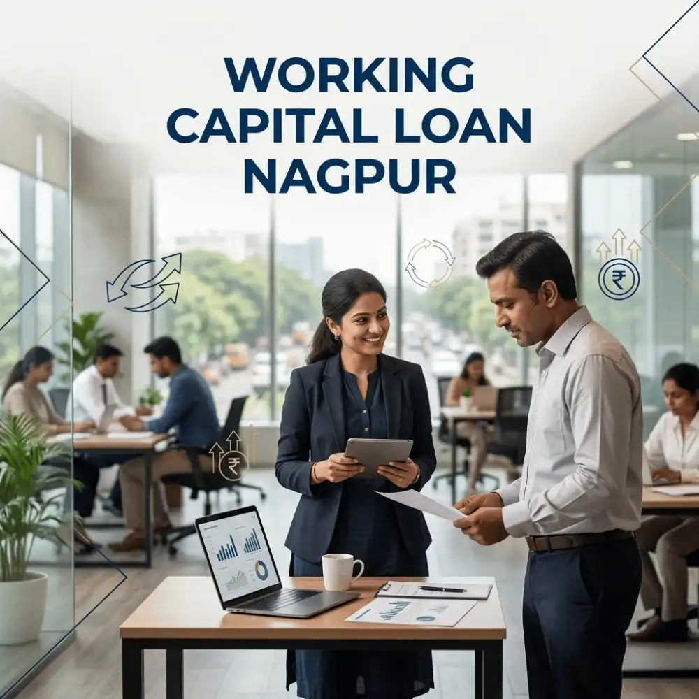 Indian professionals in working capital operations with subtle cash flow arrows over a soft office/business operations. Clean center space, realistic lighting and a premium corporate style convey cash flow support, trust and growth.