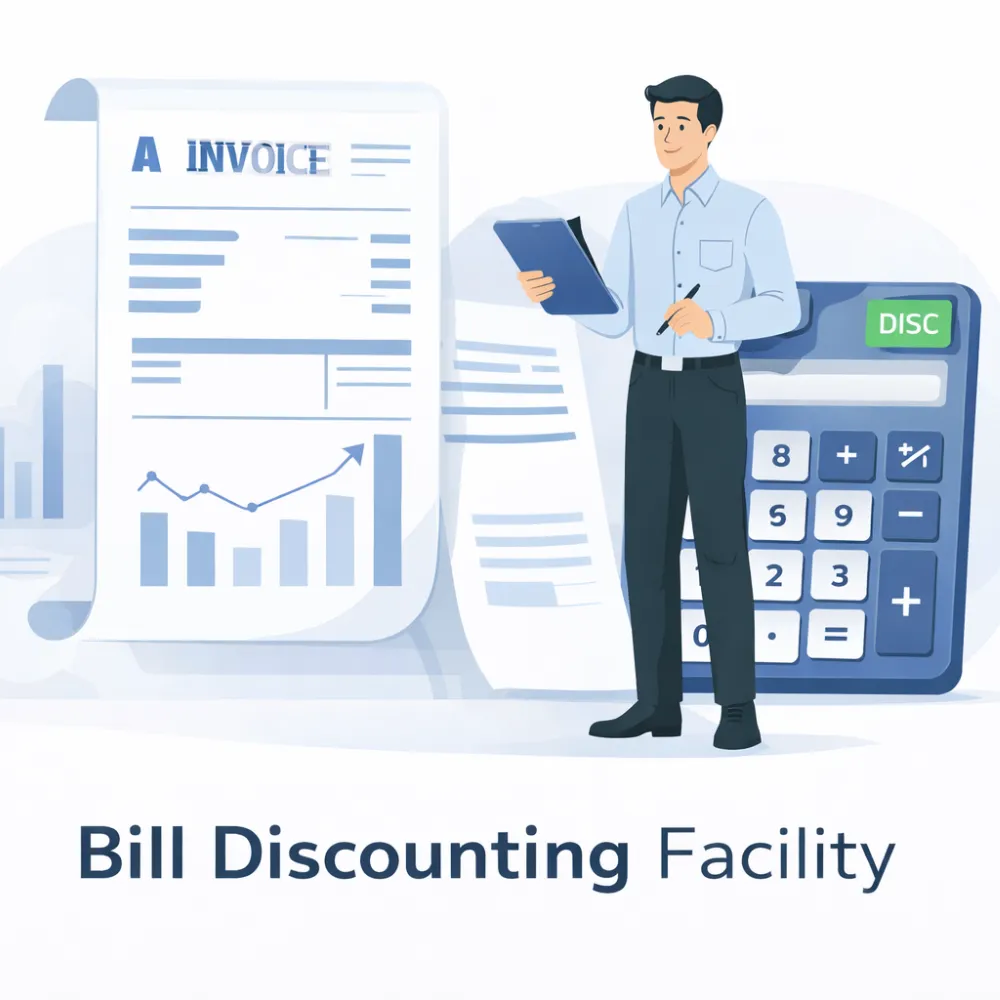 Indian professionals in business finance with subtle financial charts and graphs over a soft corporate office backdrop. Clean center space, realistic lighting and a premium corporate style convey faster liquidity, trust and growth.