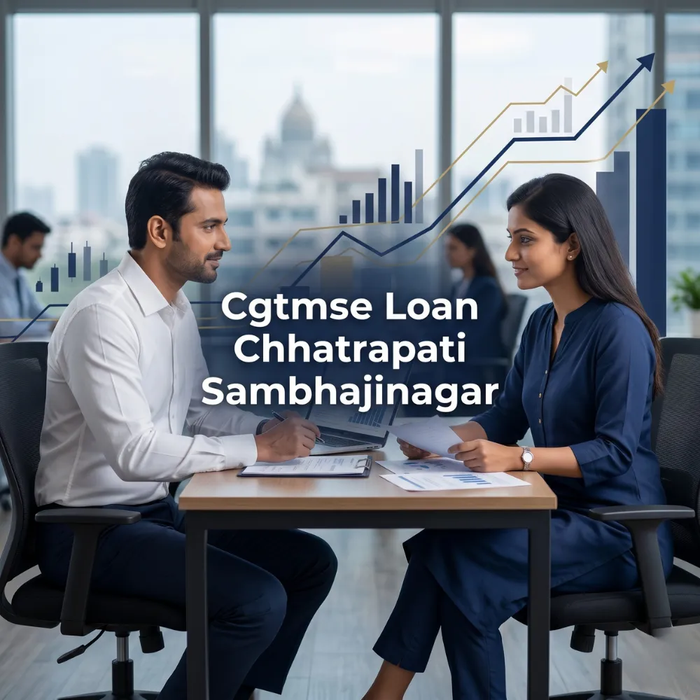 Indian professionals in business finance with subtle financial charts and graphs over a soft corporate office backdrop. Clean center space, realistic lighting and a premium corporate style convey MSME support, trust and growth.