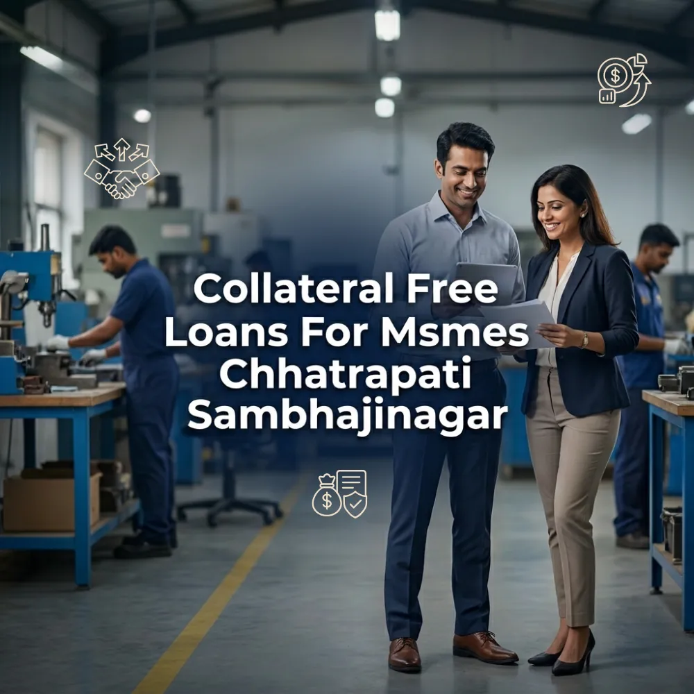 Indian professionals in MSME business operations with subtle small business icons and shop outlines over a soft small business backdrop. Clean center space, realistic lighting and a premium corporate style convey MSME support, trust and growth.