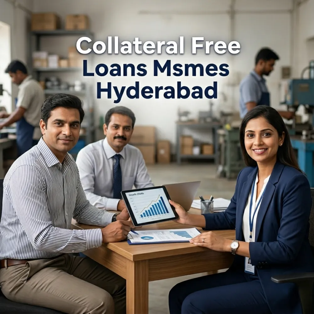 Indian professionals in MSME business operations with subtle small business icons and shop outlines over a soft small business backdrop. Clean center space, realistic lighting and a premium corporate style convey MSME support, trust and growth.