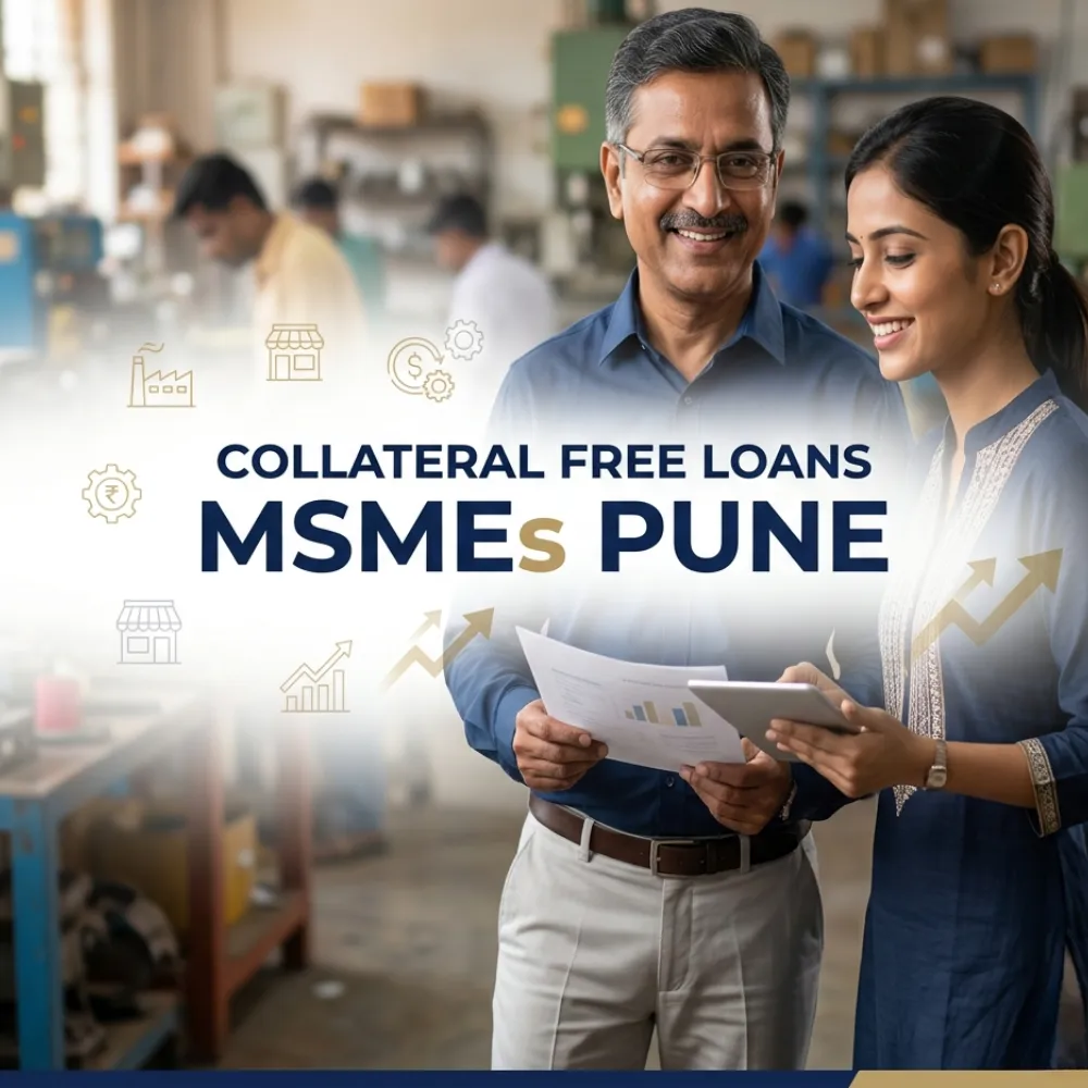 Indian professionals in MSME business operations with subtle small business icons and shop outlines over a soft small business backdrop. Clean center space, realistic lighting and a premium corporate style convey MSME support, trust and growth.