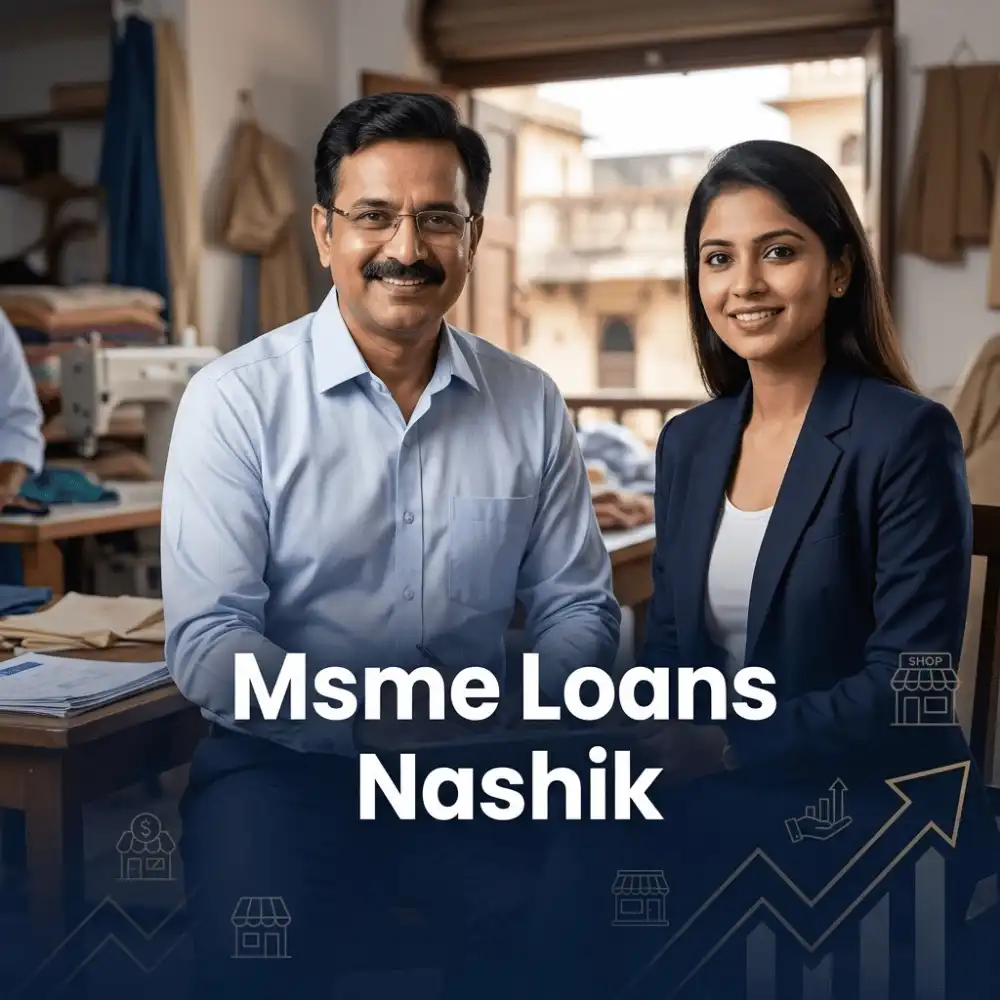 Indian professionals in MSME business operations with subtle small business icons and shop outlines over a soft small business backdrop. Clean center space, realistic lighting and a premium corporate style convey MSME support, trust and growth.